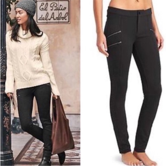 ATHLETA PONTE MOTO Knit  PANTS BLACK WOMEN'S SIZE 14 ZIPPER POCKETS - Picture 1 of 15
